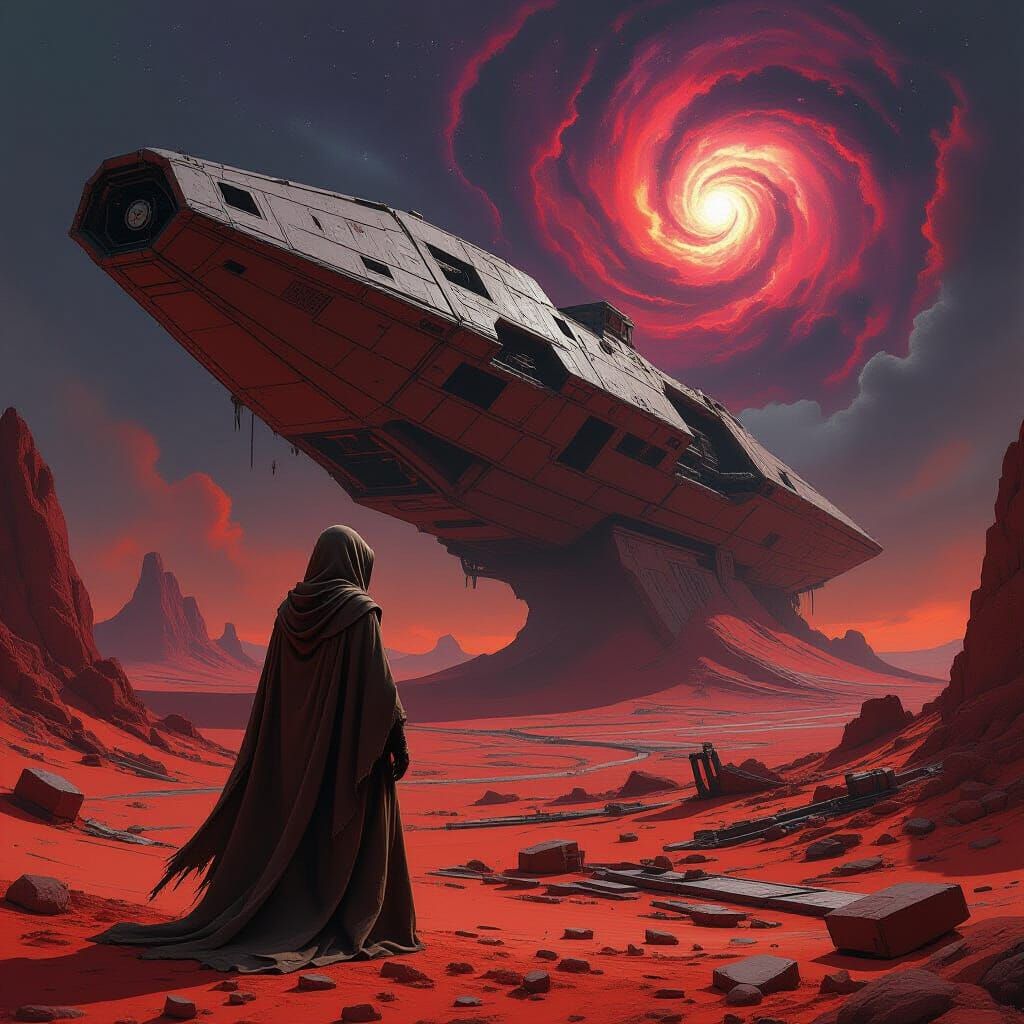 Gothic Spaceship Graveyard on Crimson Planet