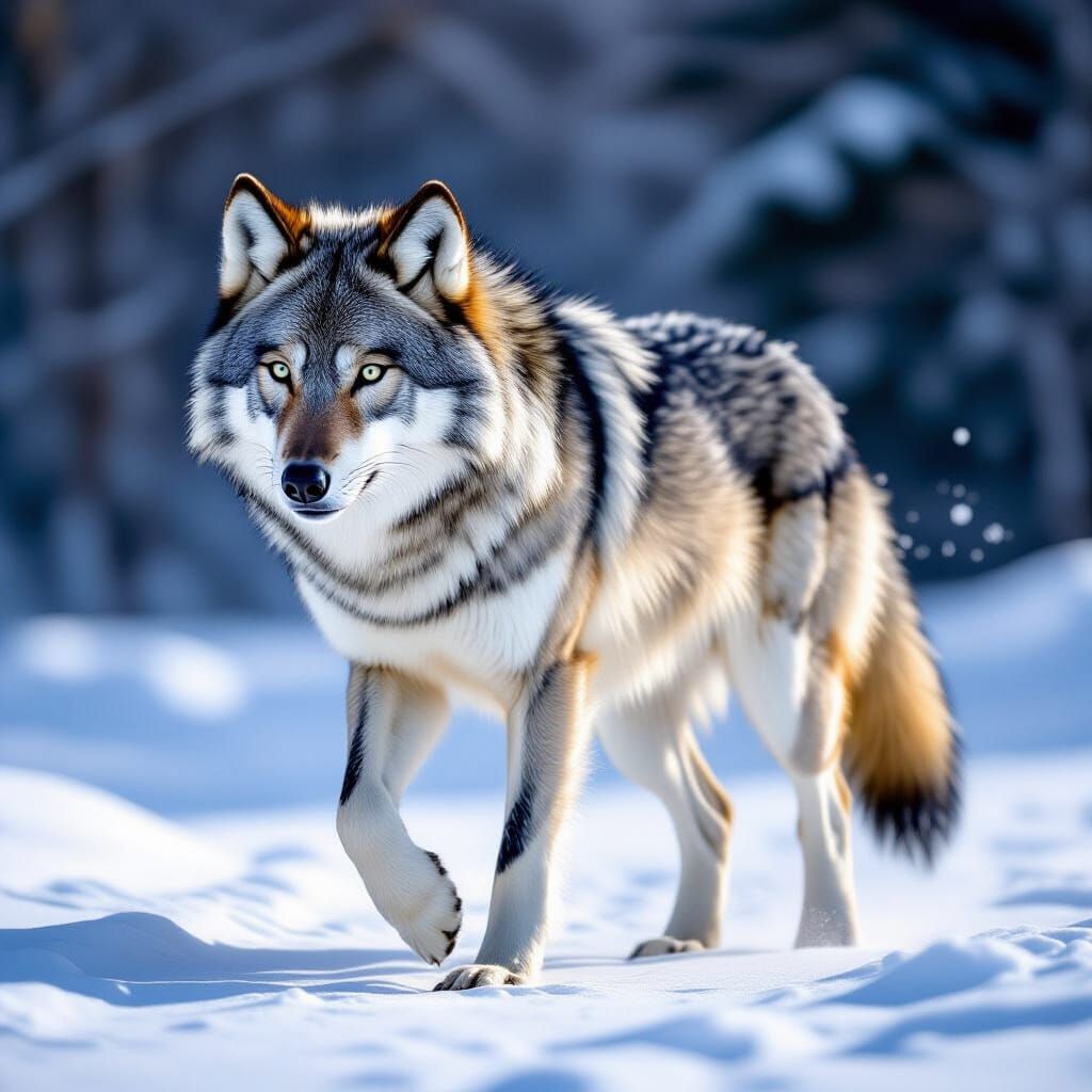 Majestic Wolf in Snowy Landscape: Realistic Wildlife Photo