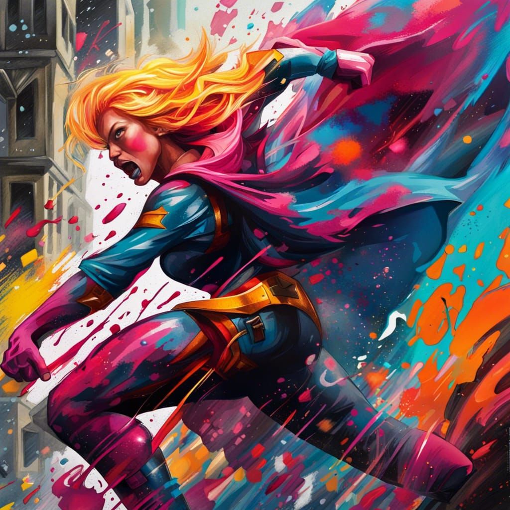 Superhero Battle in Graffiti Splash Art Style