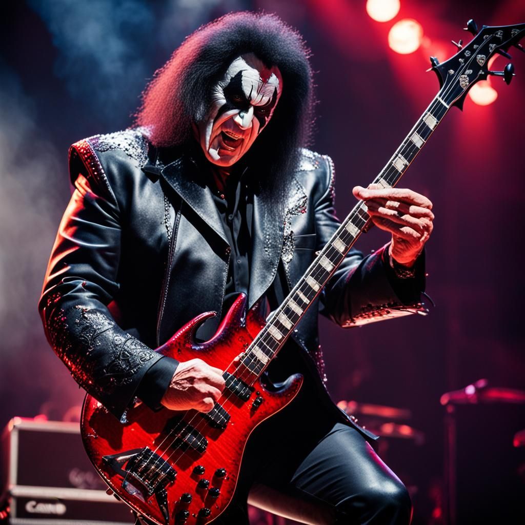 Gene Simmons Spewing Blood with Axe Bass