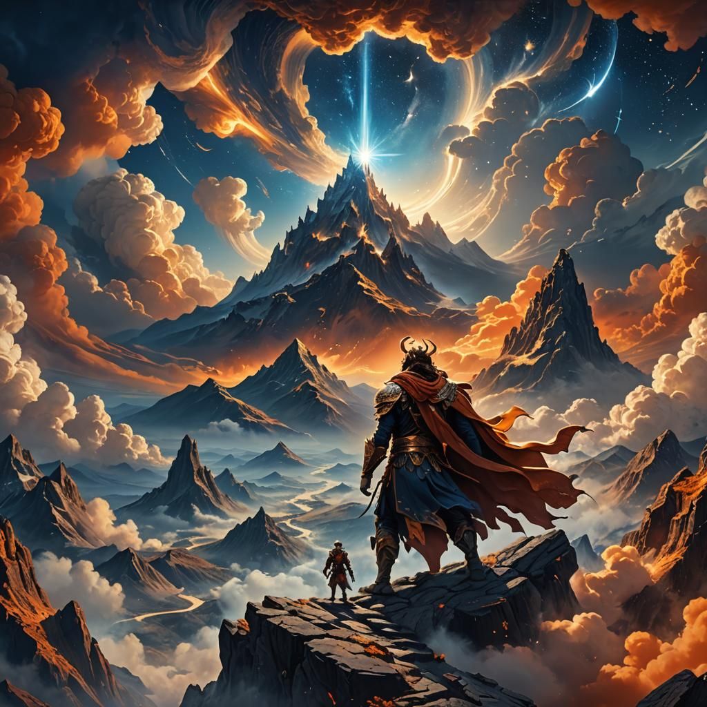 God of Sky and Creation in Fantasy Landscape