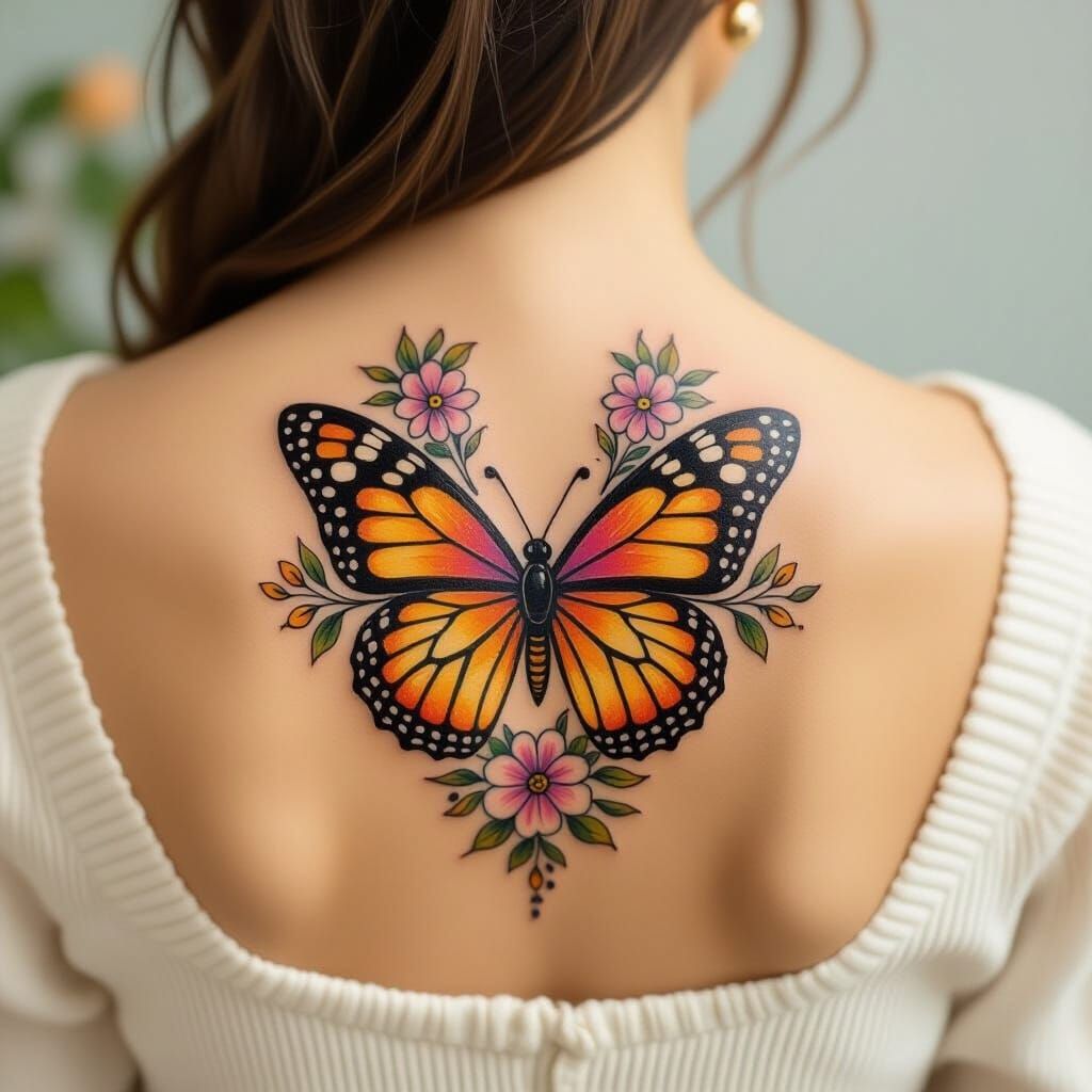 Butterfly Tattoo Design with Floral Details