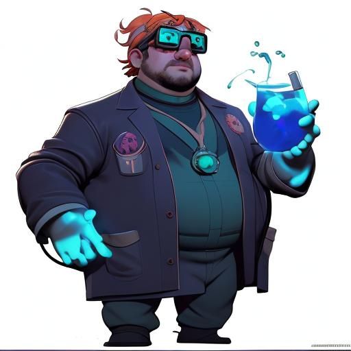 Fat Scientist in Lab Coat: Detailed Concept Art