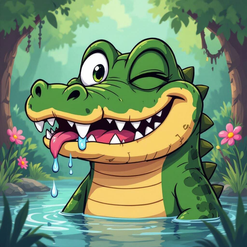 Cartoon Alligator Winking with Goofy Grin