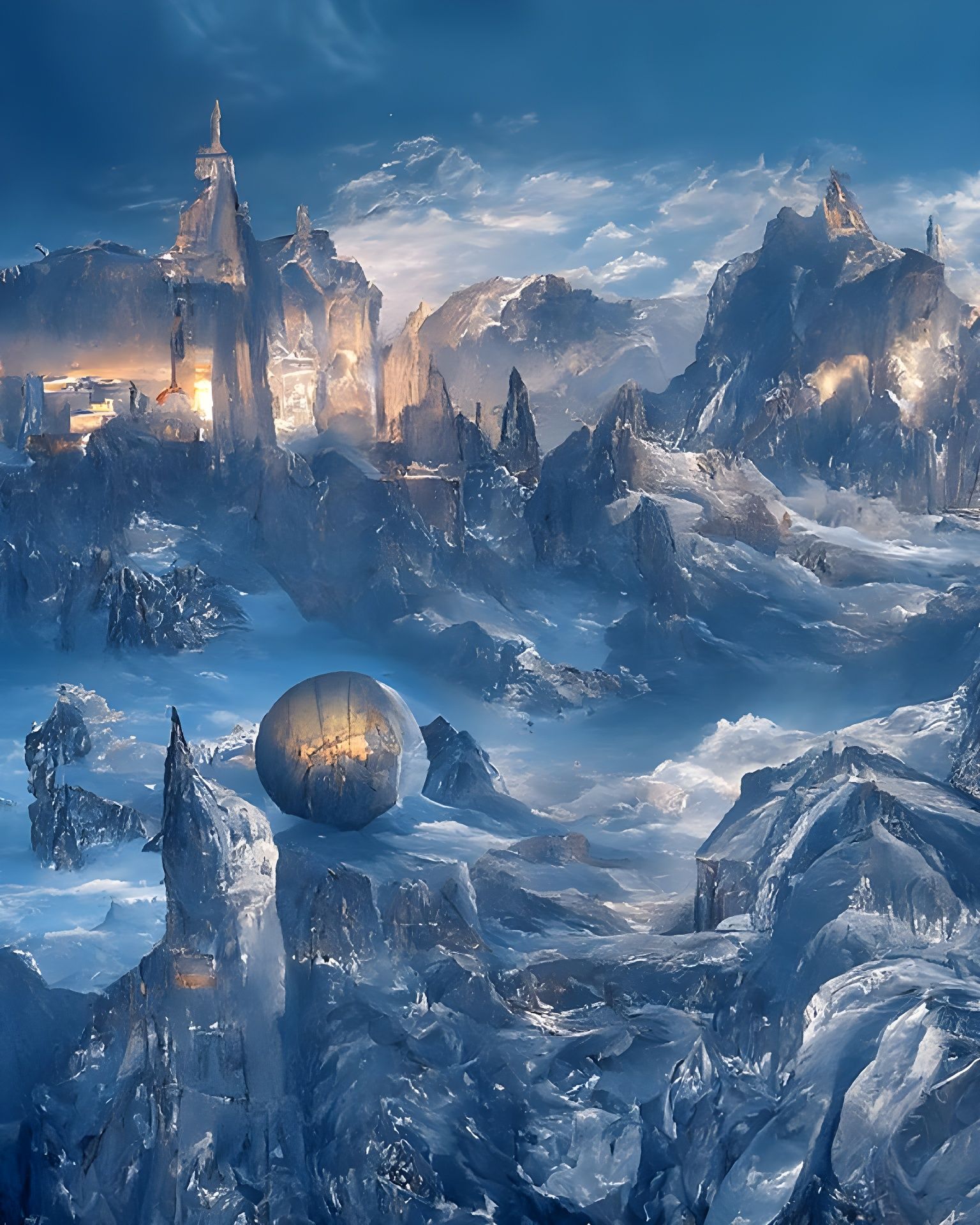 Winter Crop City Haven: Surreal Digital Illustration