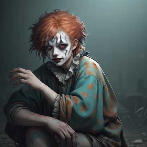 Sad Clown with Tears in Hyperdetailed Digital Art