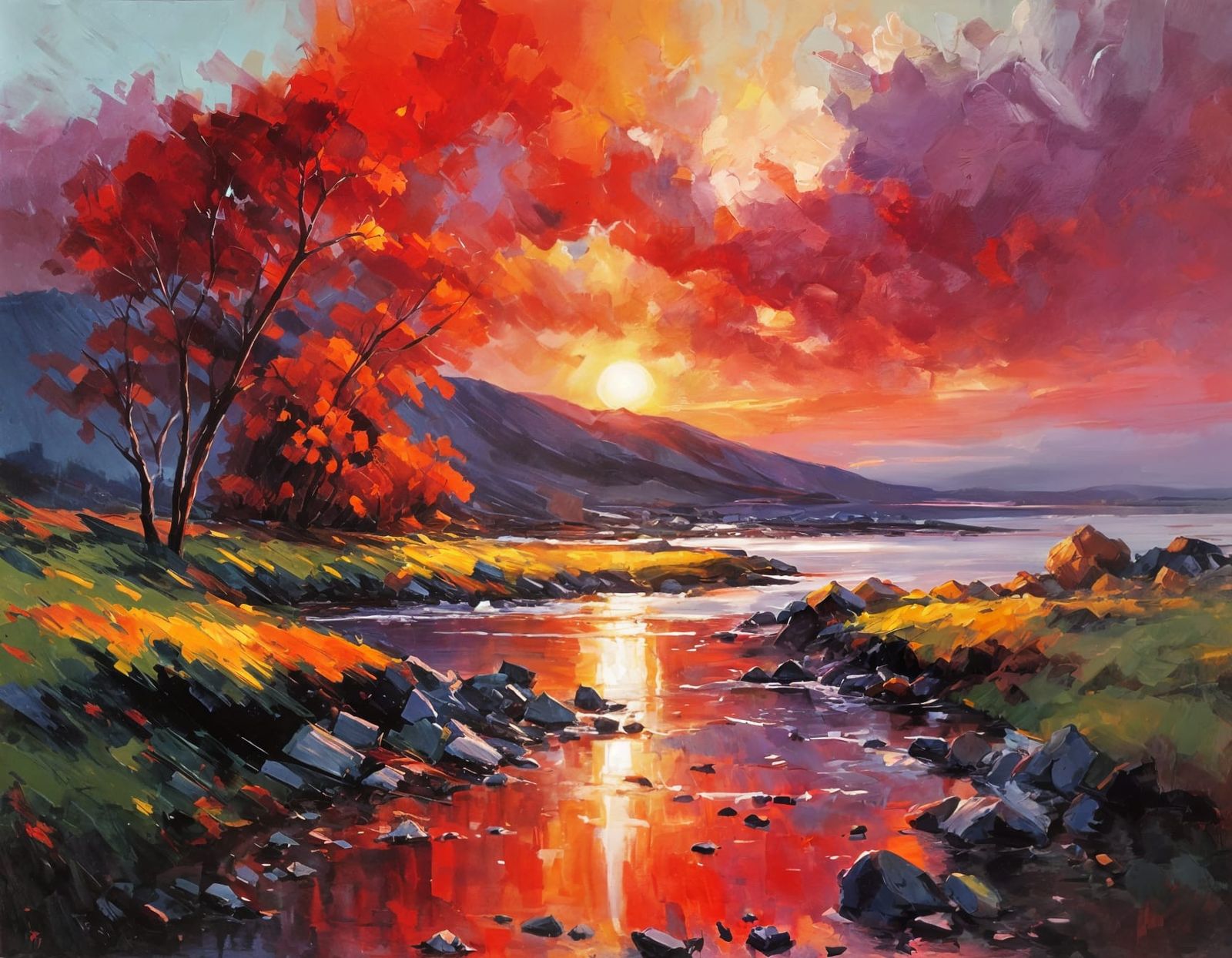 Fire-Red Sunset in Naismith Style