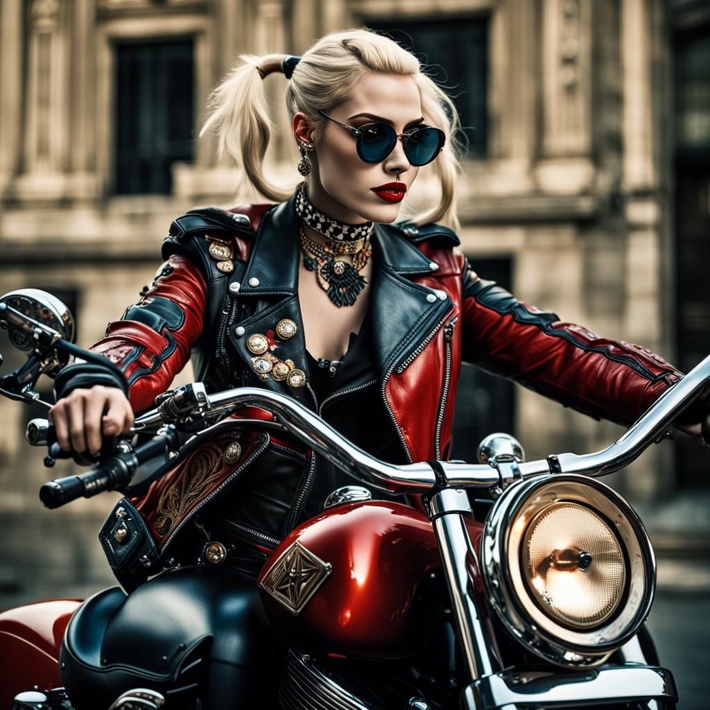 Harley Quinn Rococo Portrait on Motorcycle