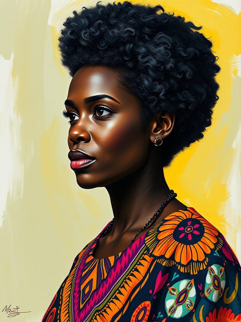 Vibrant Portrait of Woman in Kente Cloth