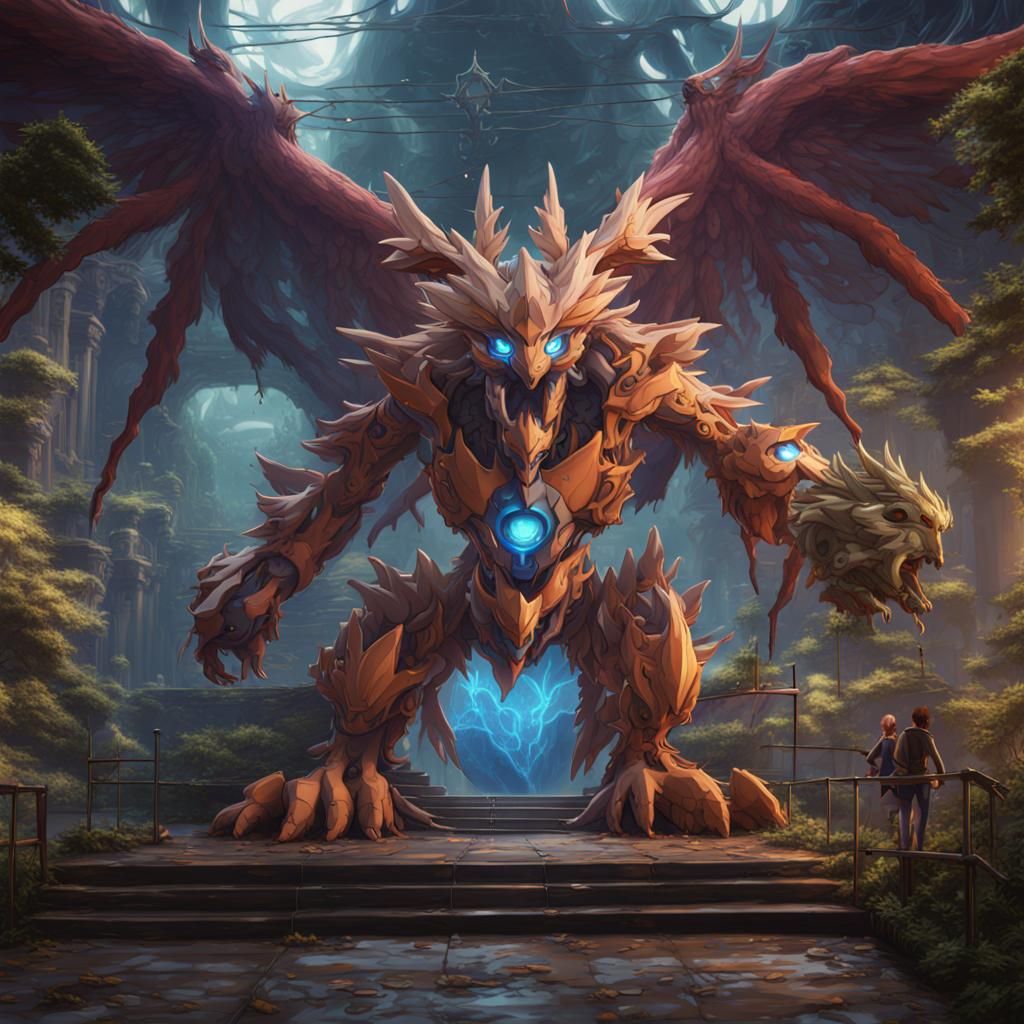 Detailed Digimon Matte Painting in Deep Color