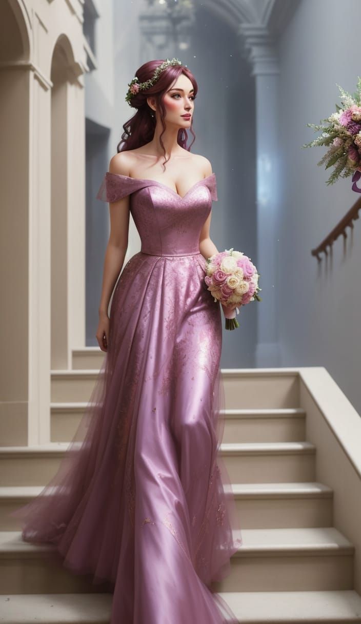Gorgeous Bridesmaid in Pink Gown, Gothic Art