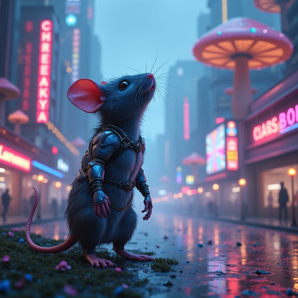 Cyber Mouse in Futuristic New Rodentia Cityscape