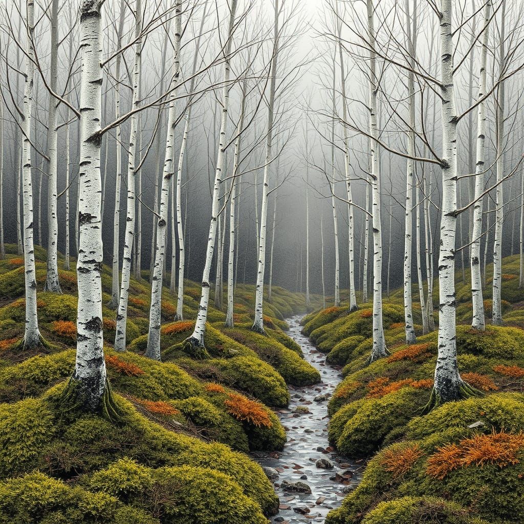 SILVER BIRCHES & A STREAM