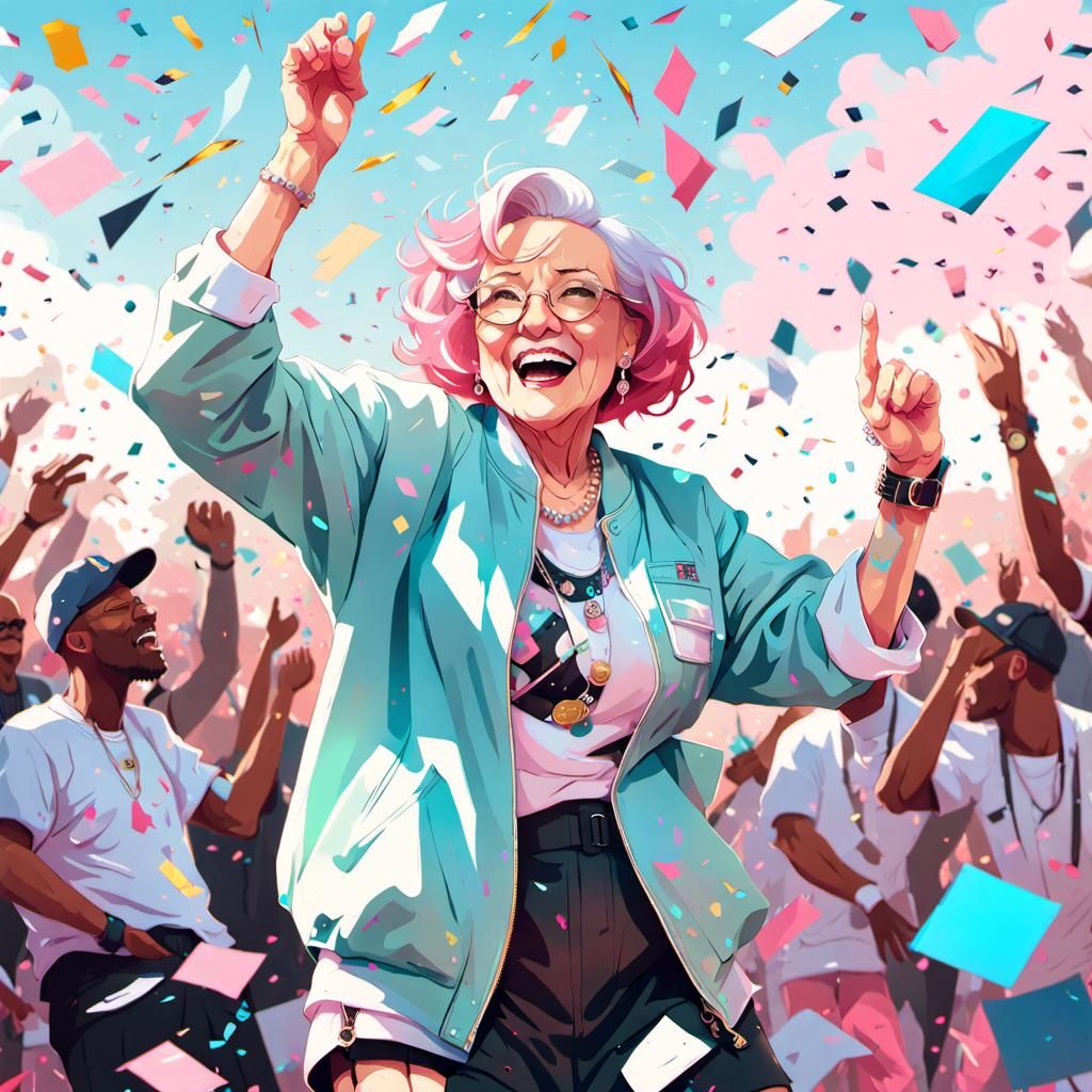 Betty White Throws Confetti in Manga Style