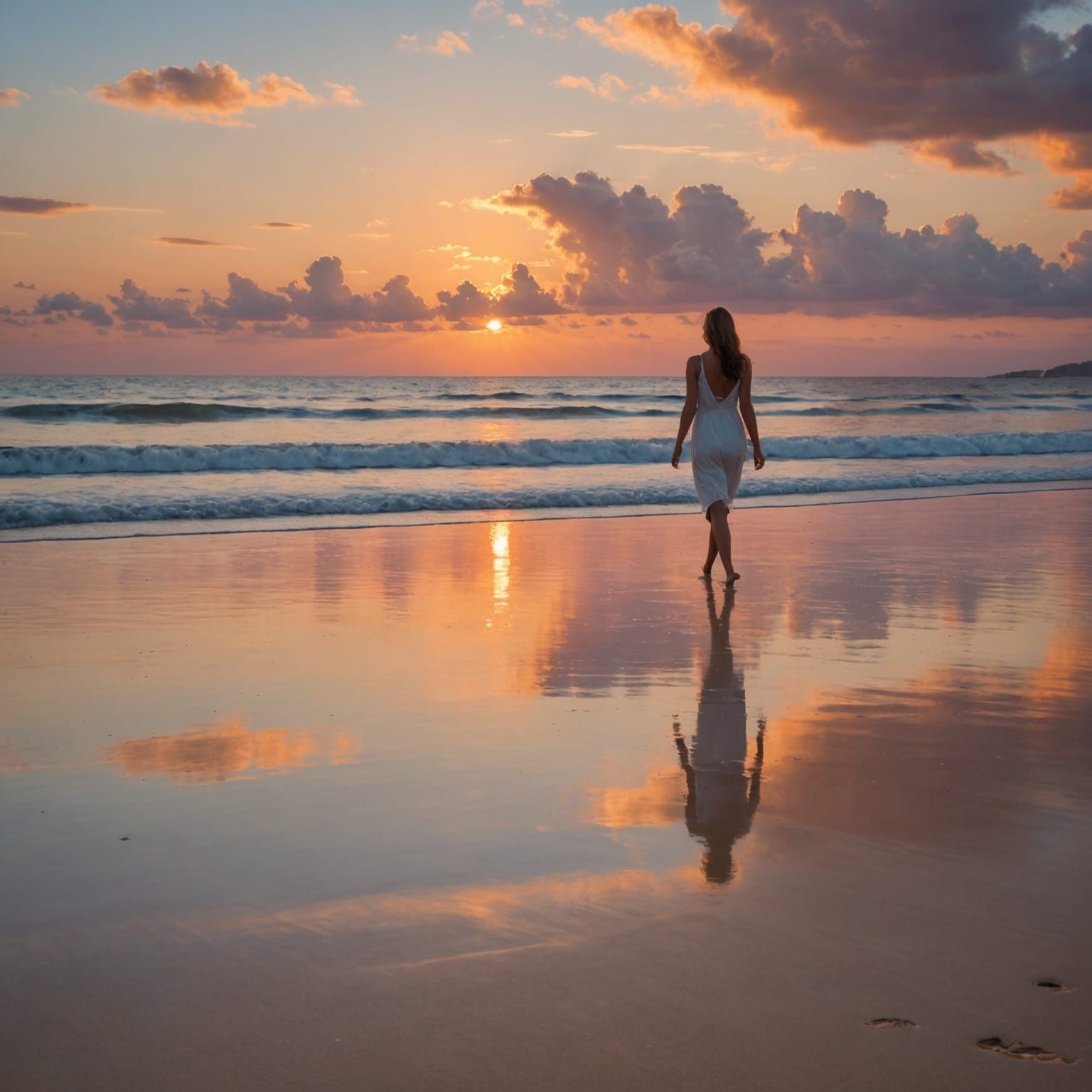 Sunset Beach Scene with Guardian Angels