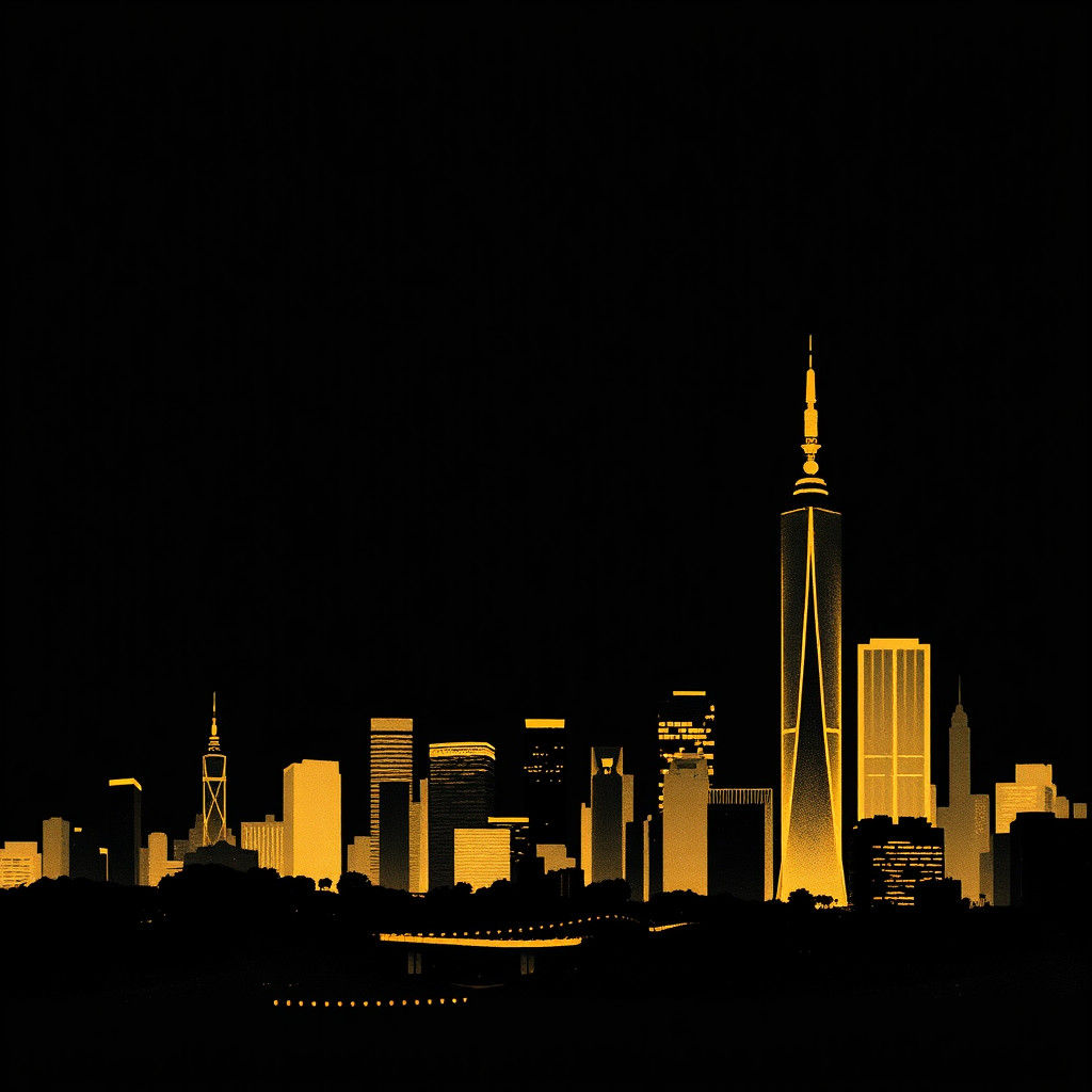 Golden Cityscape at Dusk in Minimalist Style