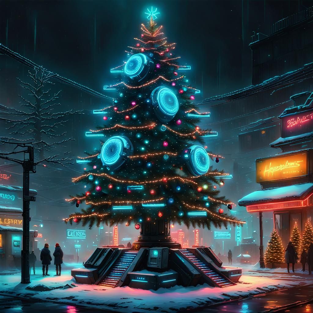 Electroluminescent Christmas in the spirit of robotics. the Christmas tree is decorated by an electronically controlled ...