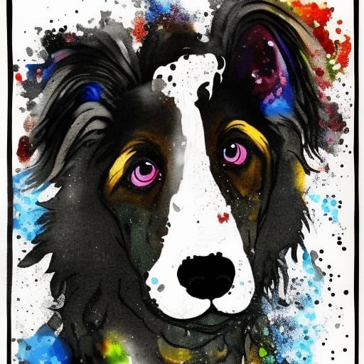 Monochrome Collie Nose in Geometric Bauhaus Style