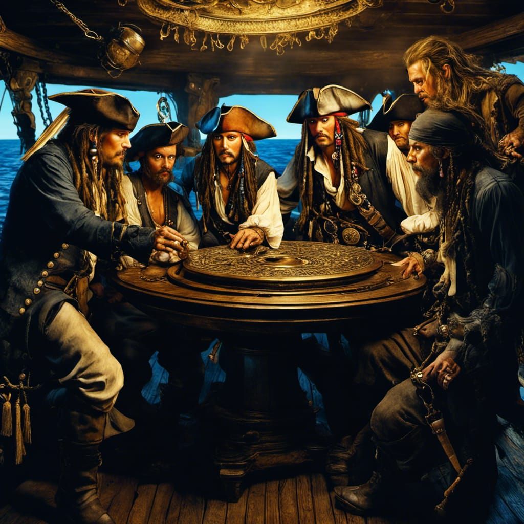 Pirates Gather Around Treasure on the Black Pearl