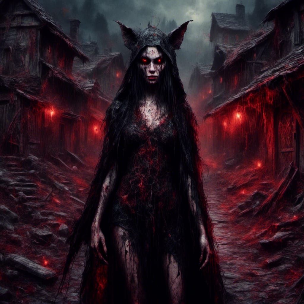 Evil witch walking through a Haunted Mountai...