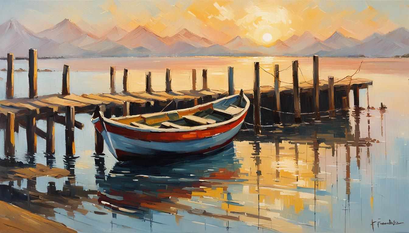 Serene Japanese Coastal Scene in Impressionist Oil Painting