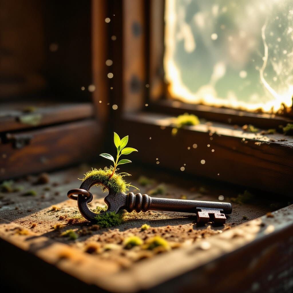 Mossy Key: Hyperrealistic Macro Photography