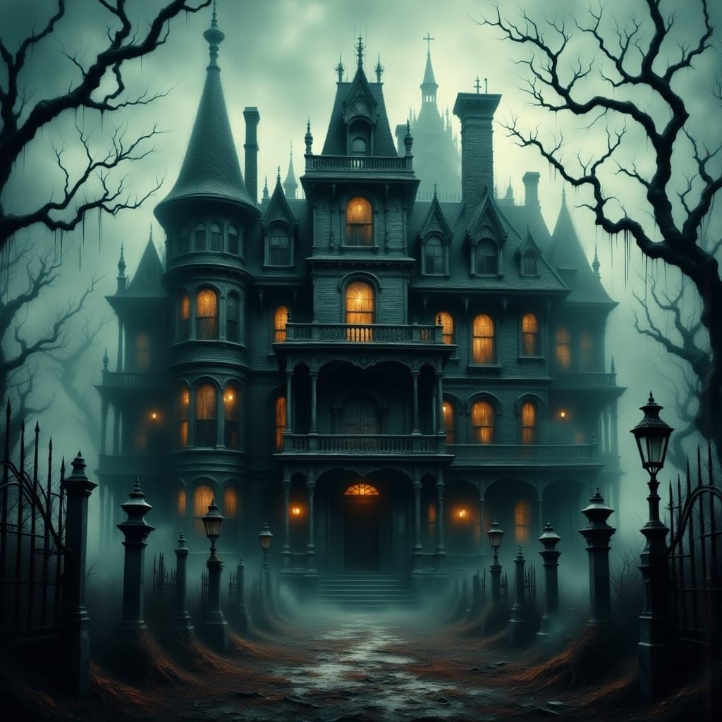 Haunted Victorian Mansion in Eerie, Mystical Style