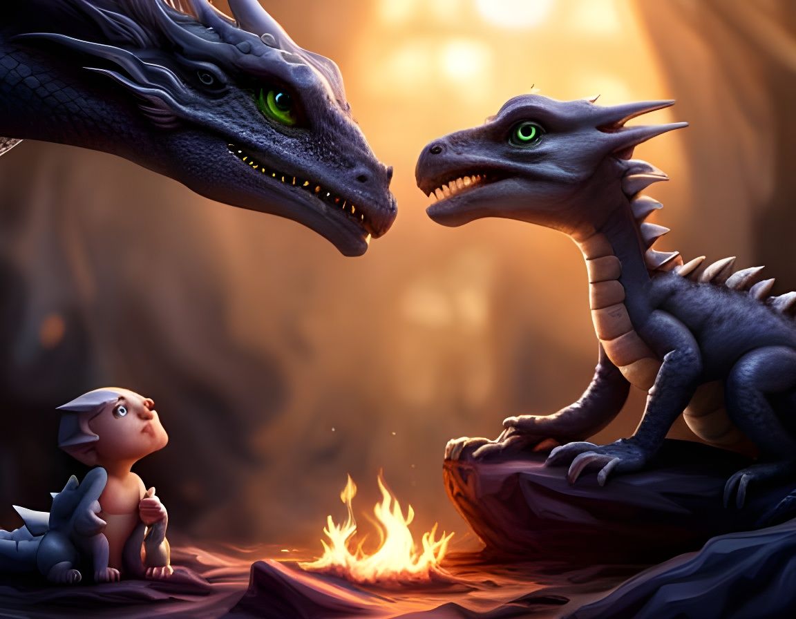 Baby Dragon Shares Wisdom With Giant Dragon