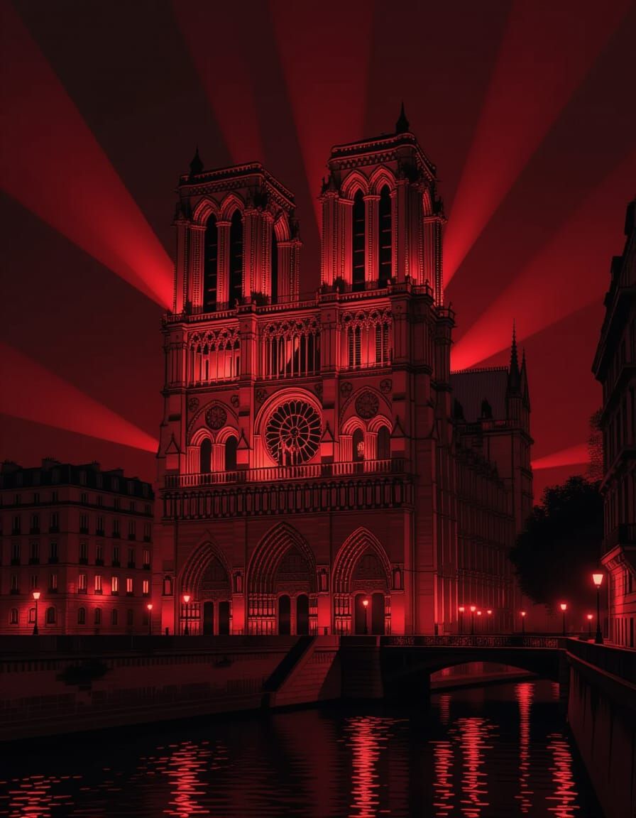 Notre Dame in Dramatic Crimson Light
