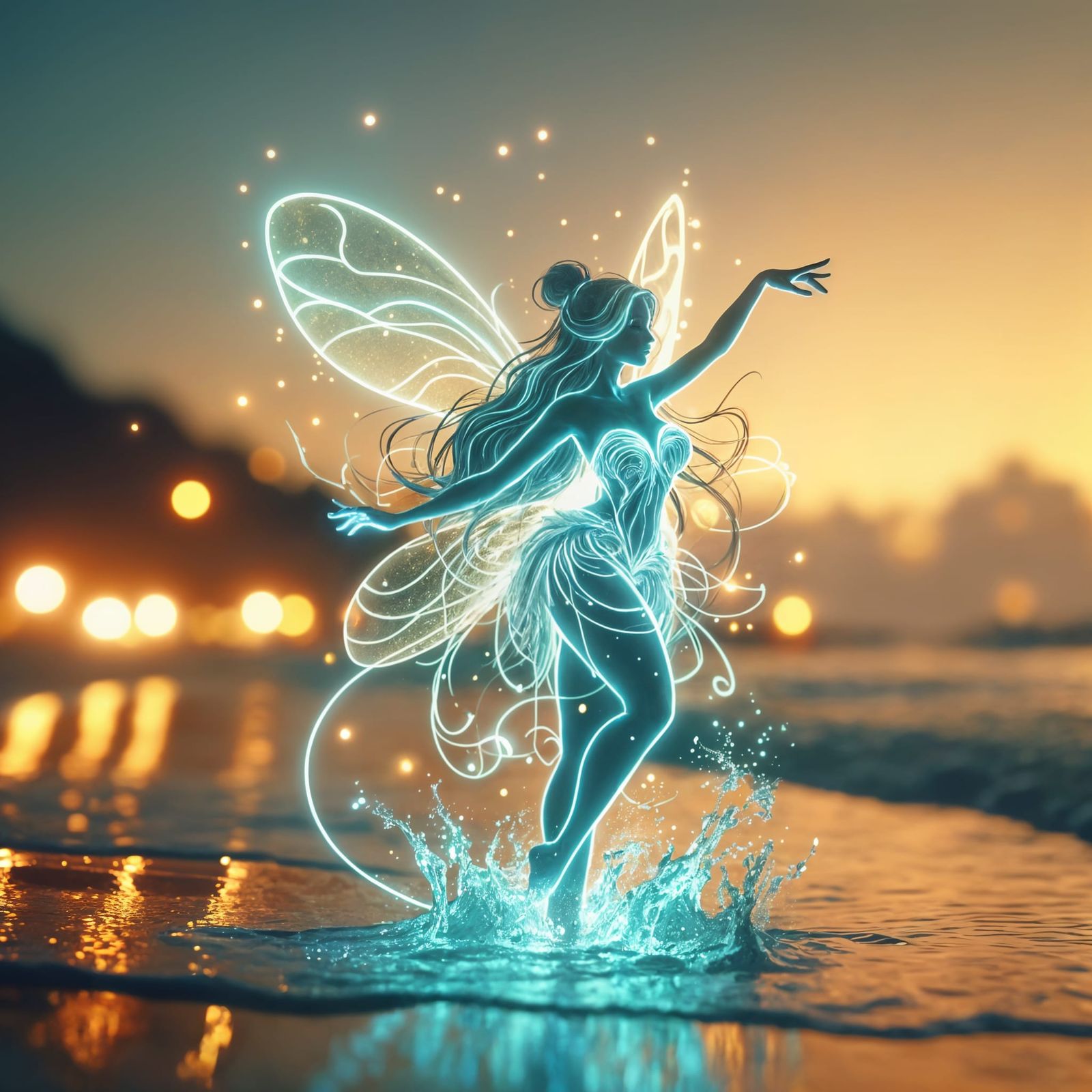Fairy Dancing in Amber Beach Lights