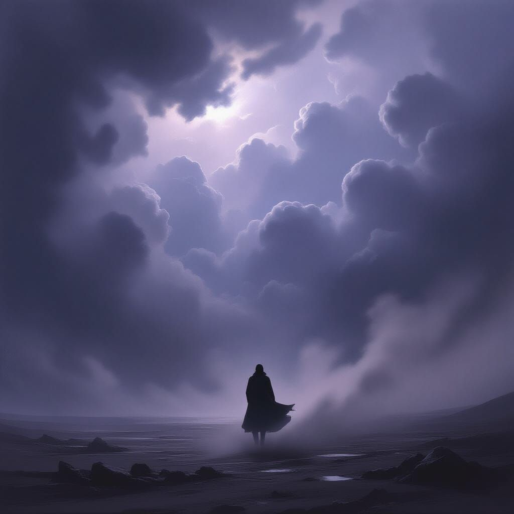 Lone Figure in Dramatic Windstorm, Romanticism Style