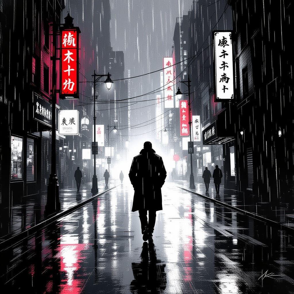 Noir Street Scene In Black And White Comic Style