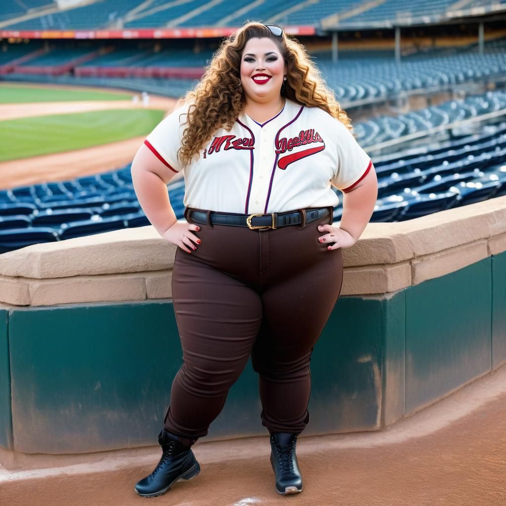 Curvy Woman in Baseball Stadium Art