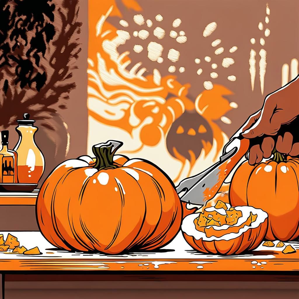 Still Life Painting of Pumpkin Preparation