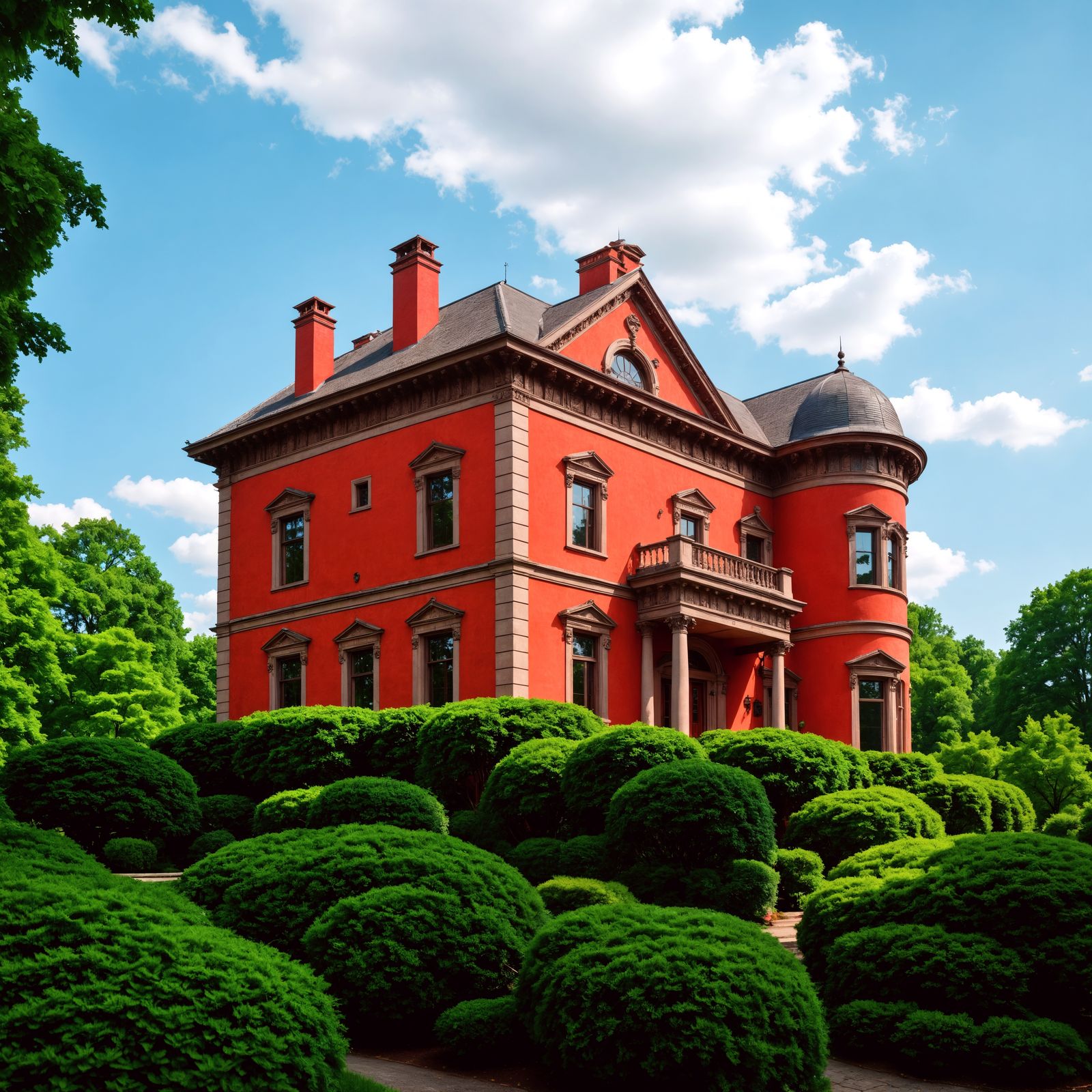 Vibrant Red Mansion Shines in Forest Park