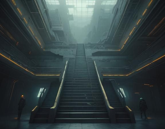 Dystopian Sci-Fi: Impossible Staircase in Brutalist Style