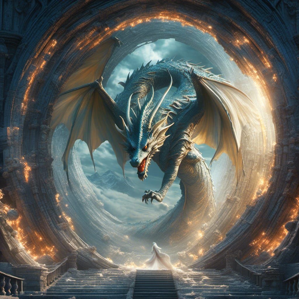 Dragon Stepping Out of Portal in Cell-Shaded Style