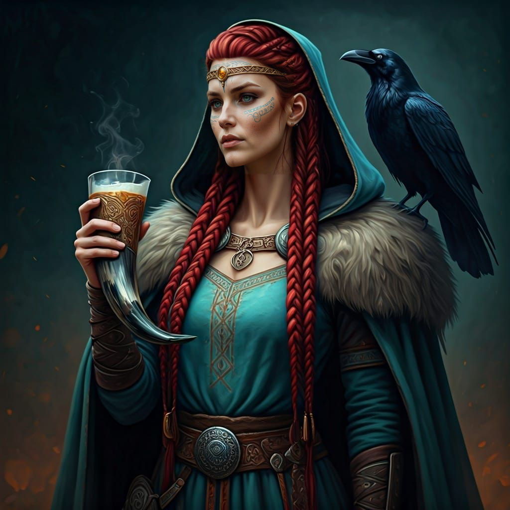 Viking Woman as Saga, Norse Goddess, Comic Book Art