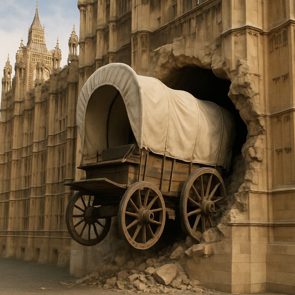 Old West Wagon Crashes Into Parliament