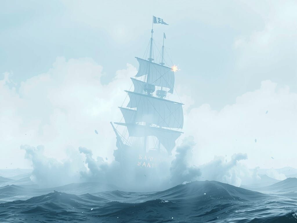 Spanish Galleon Ablaze After Sea Battle