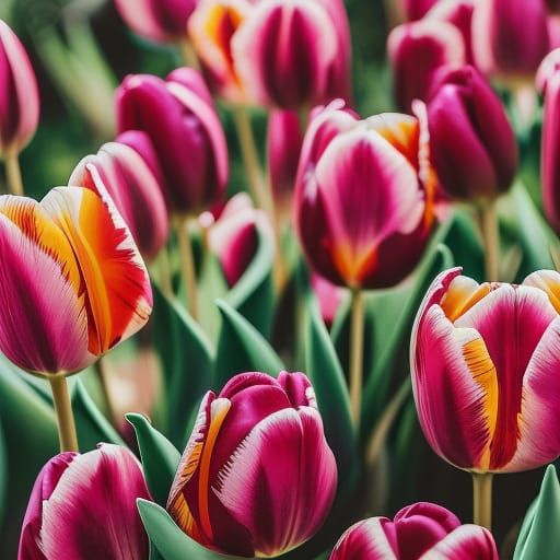 Hyperdetailed Tulip Bouquet in Neon Colors