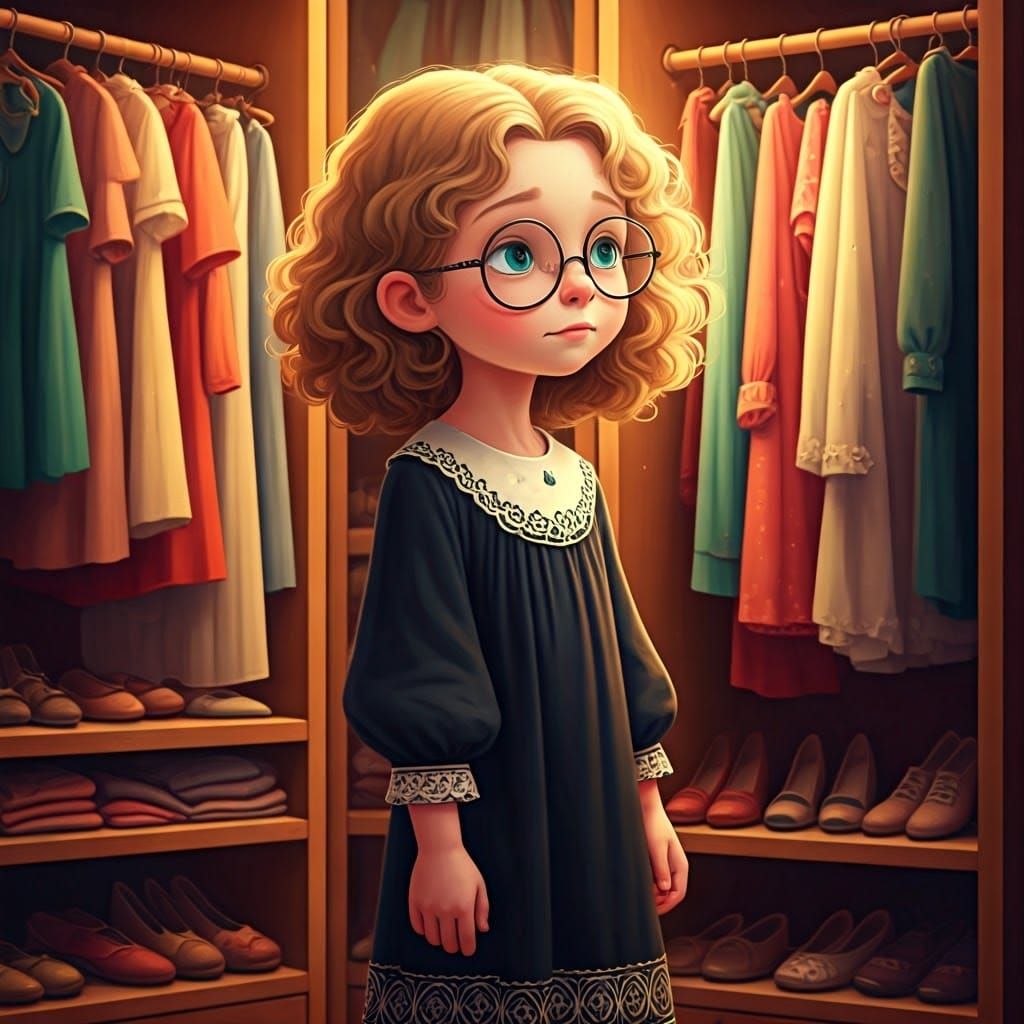 Adorable Girl Ponders Closet Choices in Whimsical 3D Art
