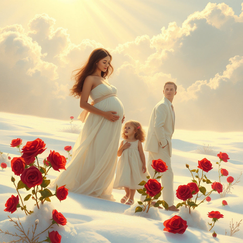 Winter Scene with Family in Dreamy Impressionistic Style