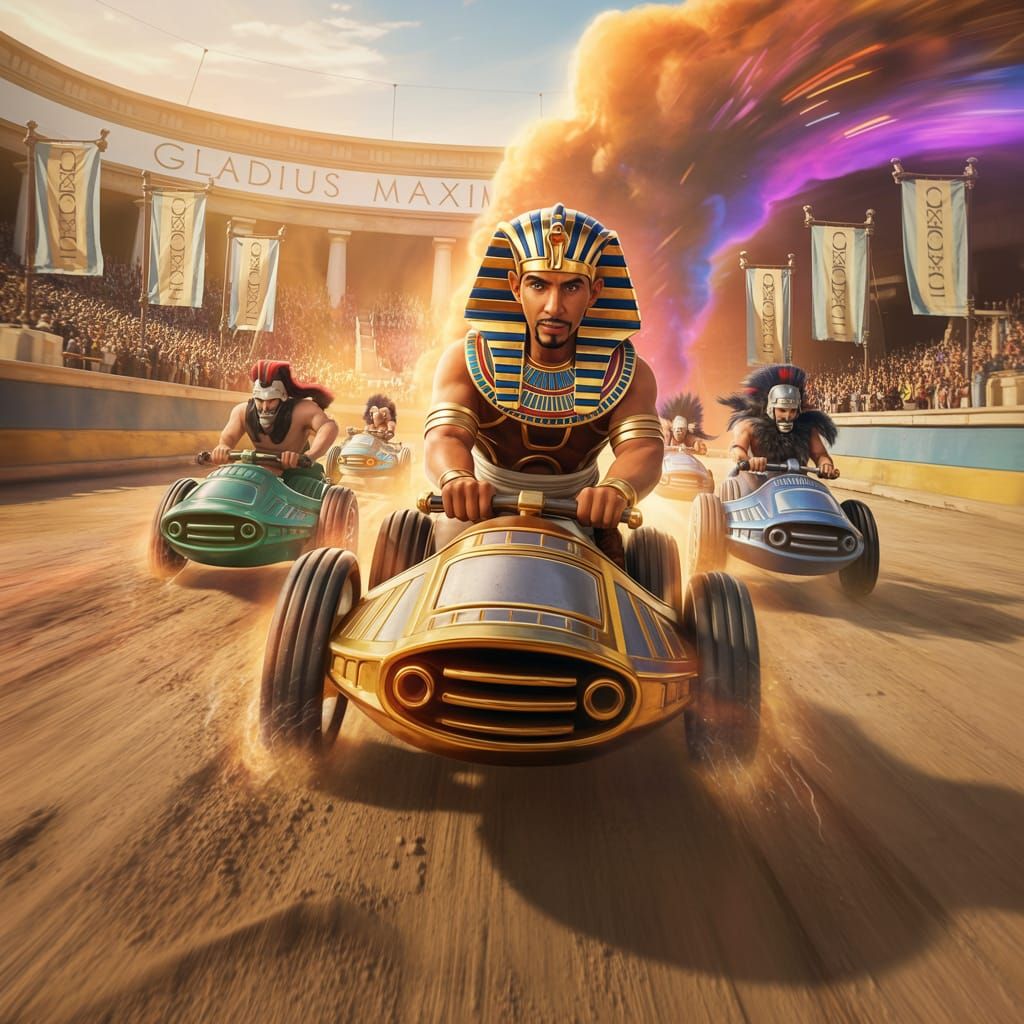 Pharaoh's Futuristic Chariot Race in Ancient Rome