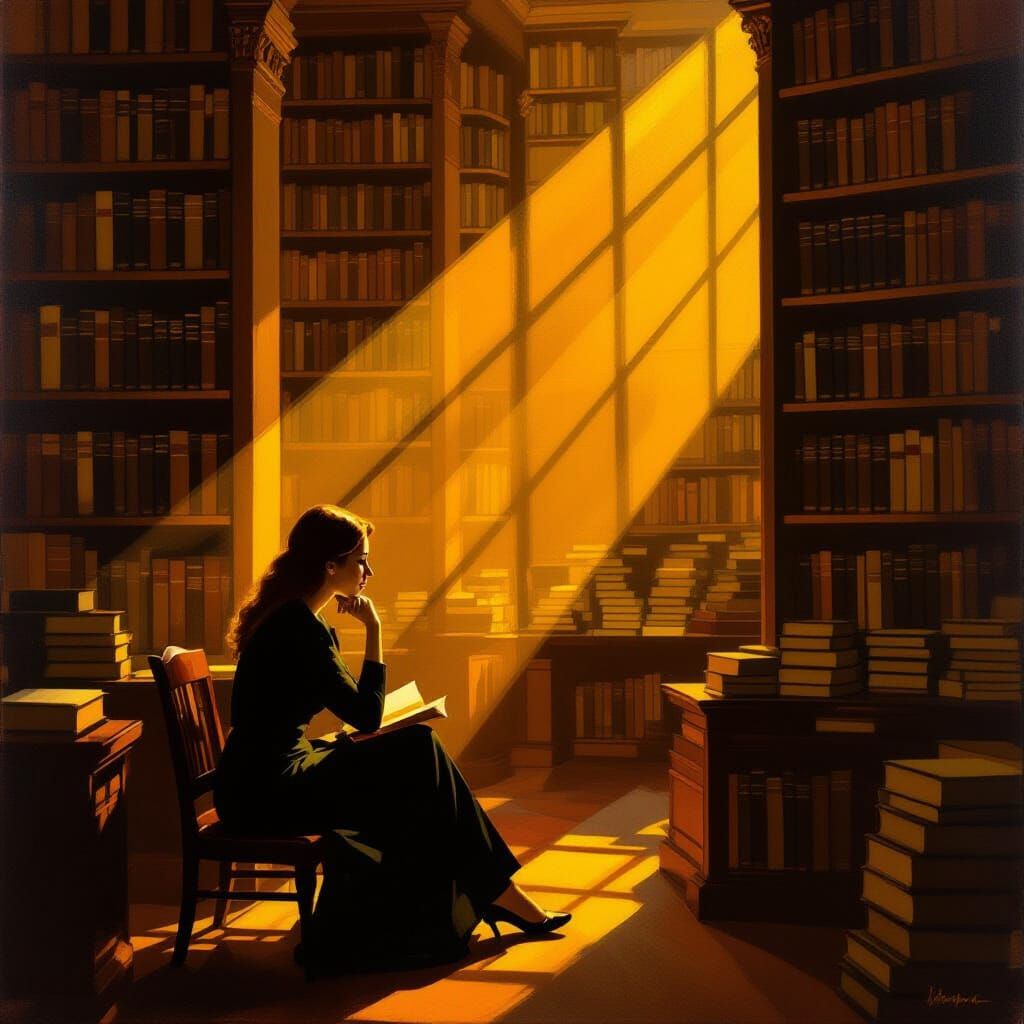 Woman in Library, Inspired by Hopper and Rothko