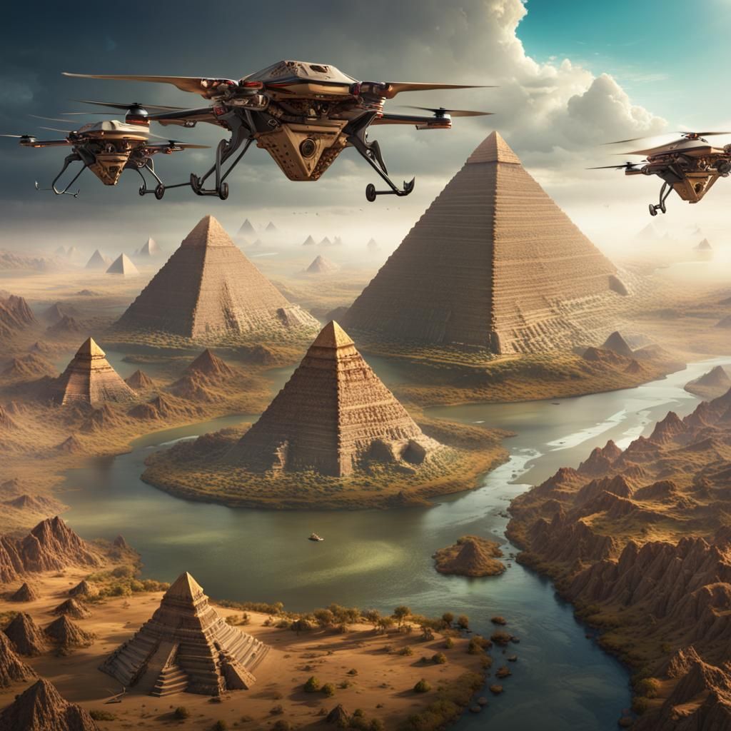 Drones Over Prehistoric Landscape: Detailed Matte Painting