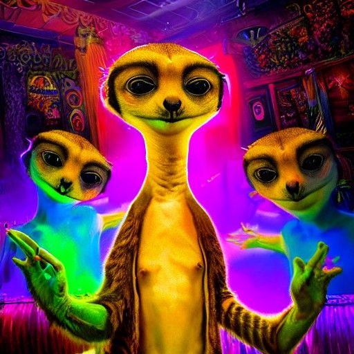 Dancing Meerkat in Maximalist Matte Painting