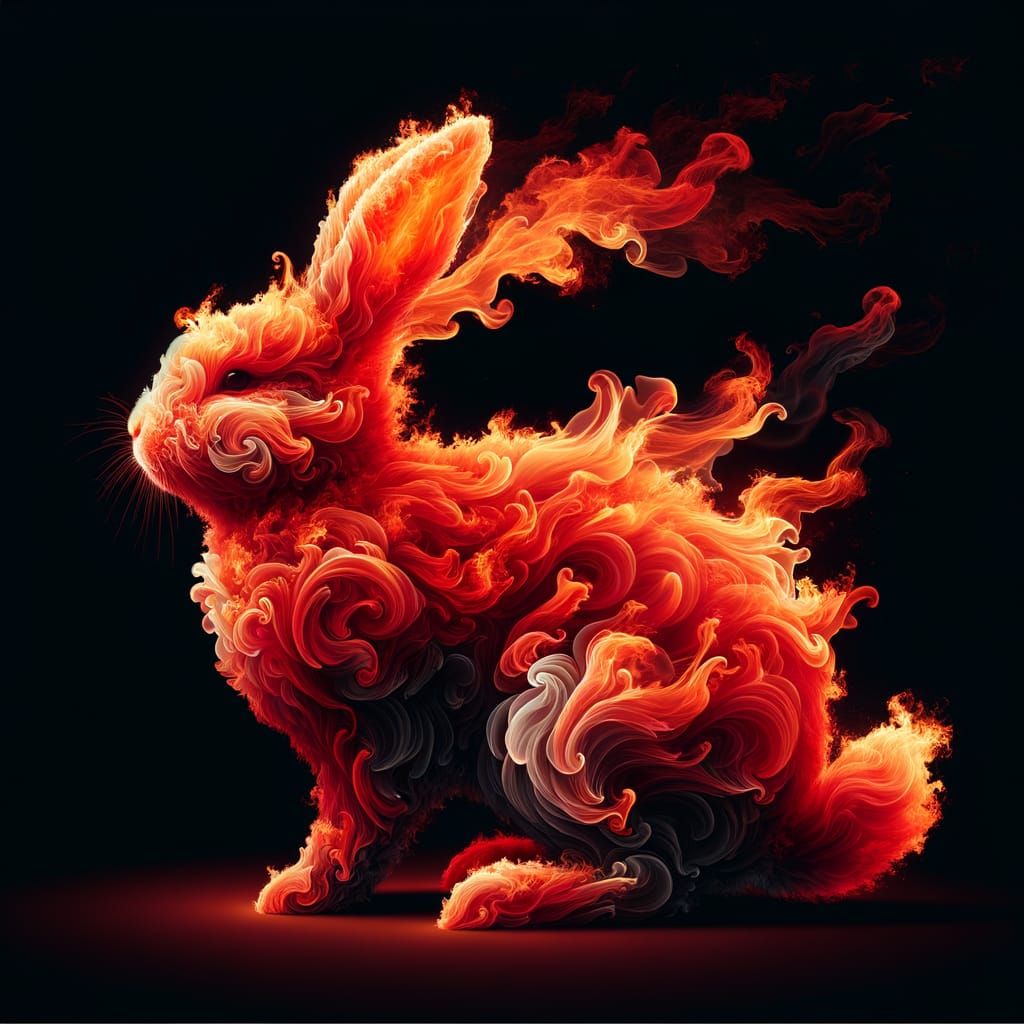 Ethereal Fire Rabbit in Dynamic Motion