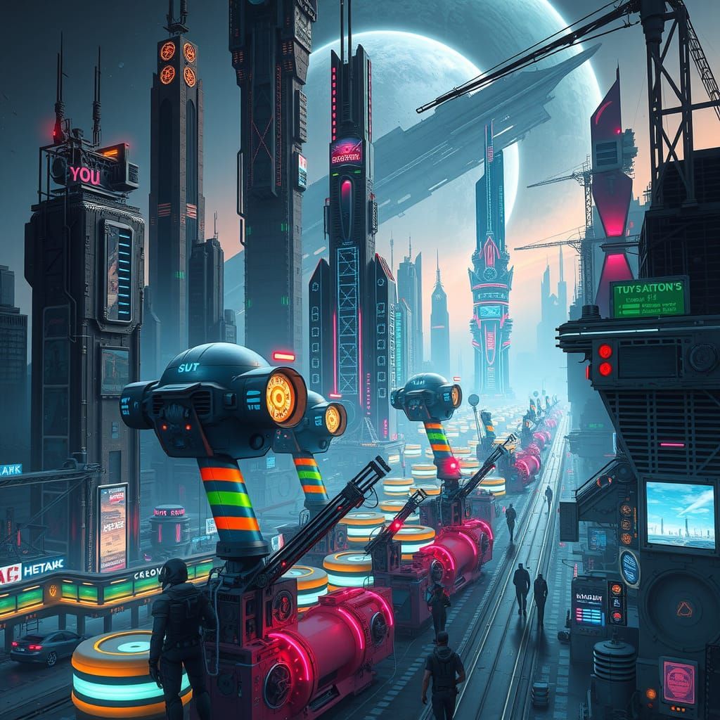 Alien Metropolis: Steampunk and Cyberpunk Cityscape