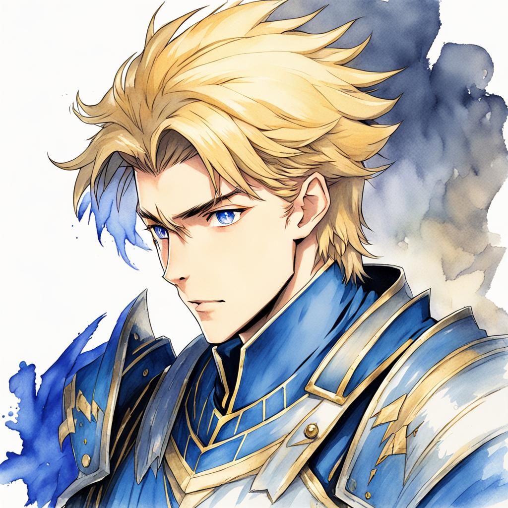 Anime Style Prince in Blue Armor Portrait